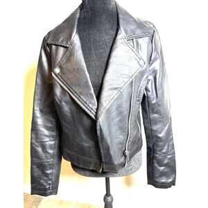 Aeropostale Moto Jacket Women's Small Black Faux Leather Cropped Biker